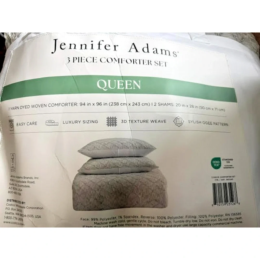 Jennifer Adams Queen Yarn Dyed Comforter Set 3 Piece Comforter w/Shams New